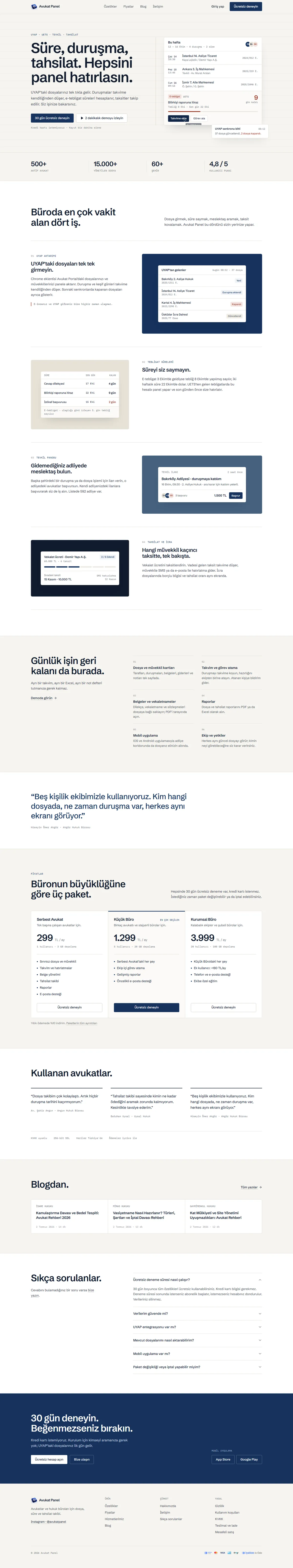 Avukat Panel web sitesinin masaüstü ekran görüntüsü