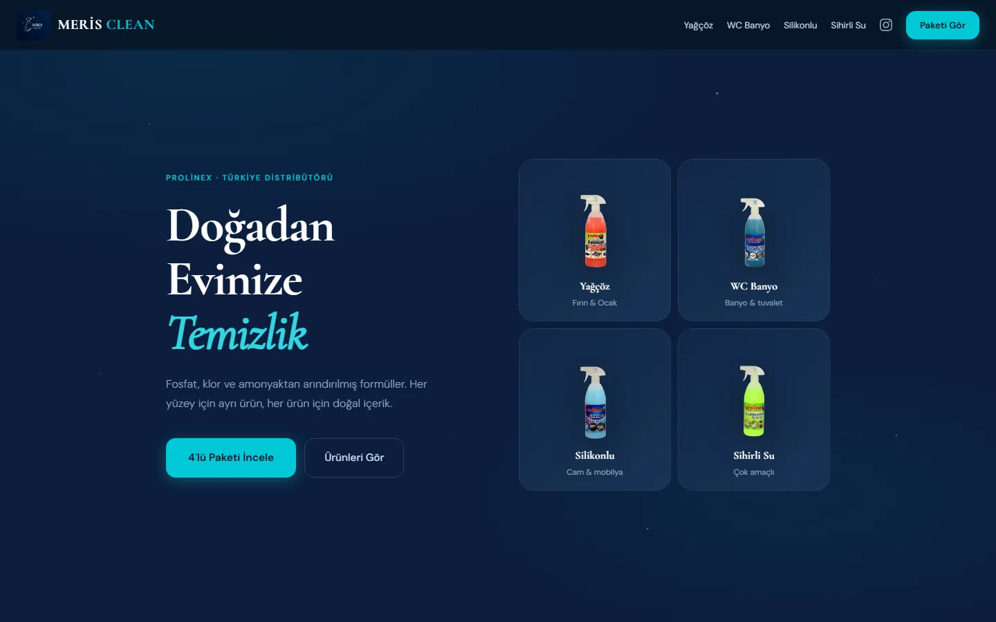 Meris Clean ana sayfası